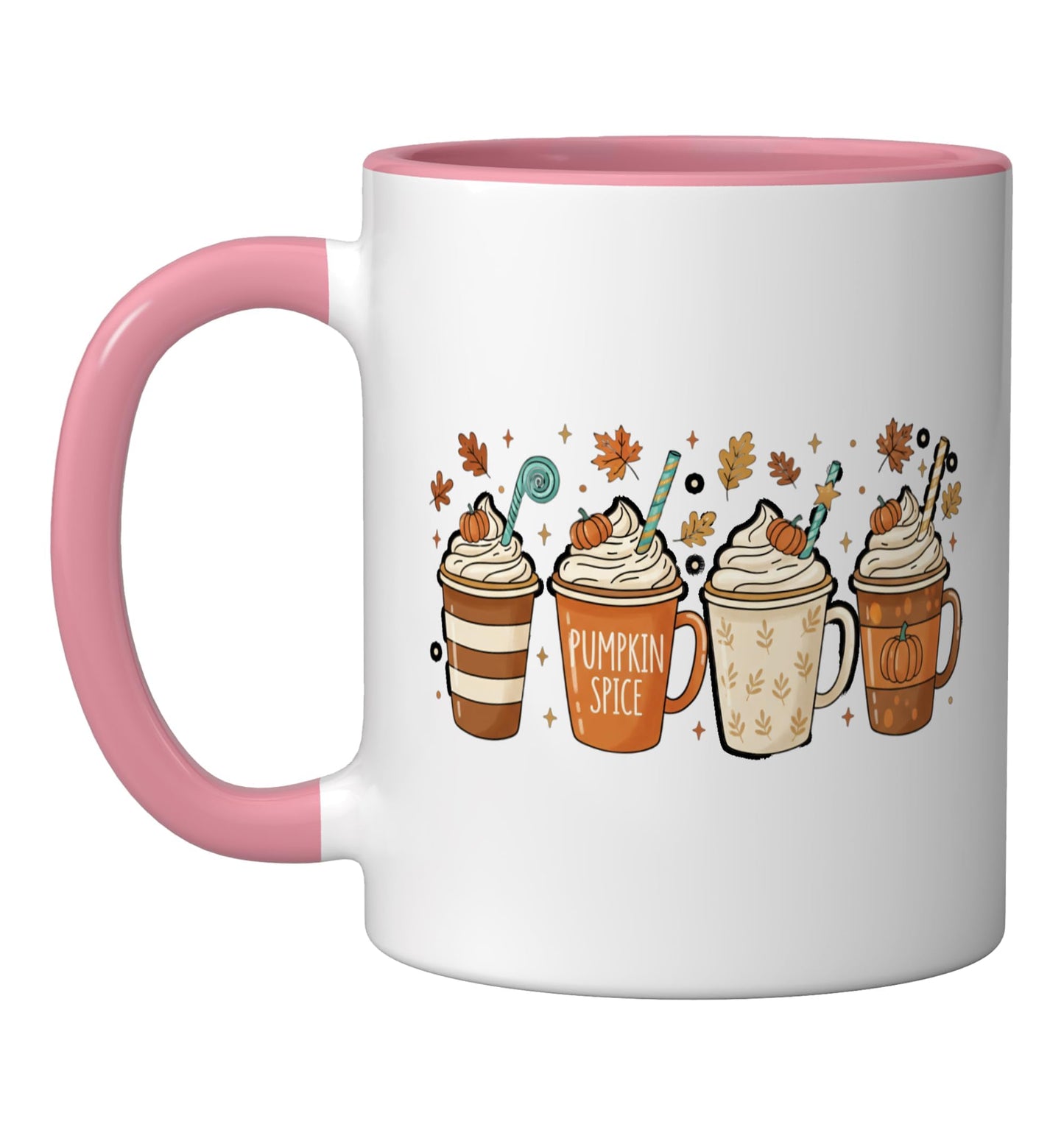 Halloween Pumpkin Spice Cups Fall Pumpkin Season Lat Ceramic Mug, Pink/White