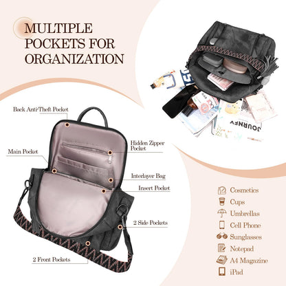 ROOSALANCE Backpack Purse for Women Pu Leather Backpack Fashion Ladies Shoulder Bag Handbags for Travel Daily Use, Black