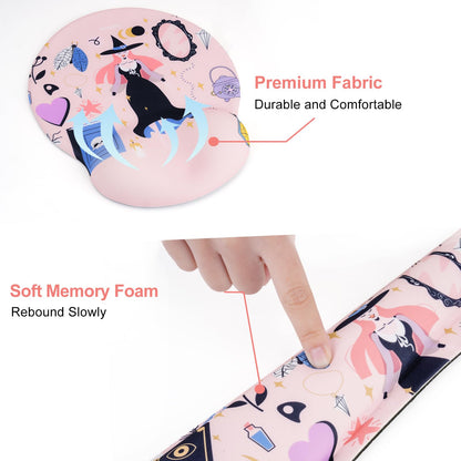 Petmolico Mouse Pad Set with Computer Keyboard Desk Pad,Mouse Pad with Wrist Rest,Typing Wrist Pad and Cup Coasters,Ergonomic Design for Typing Pain Relief [Pink,Halloween]