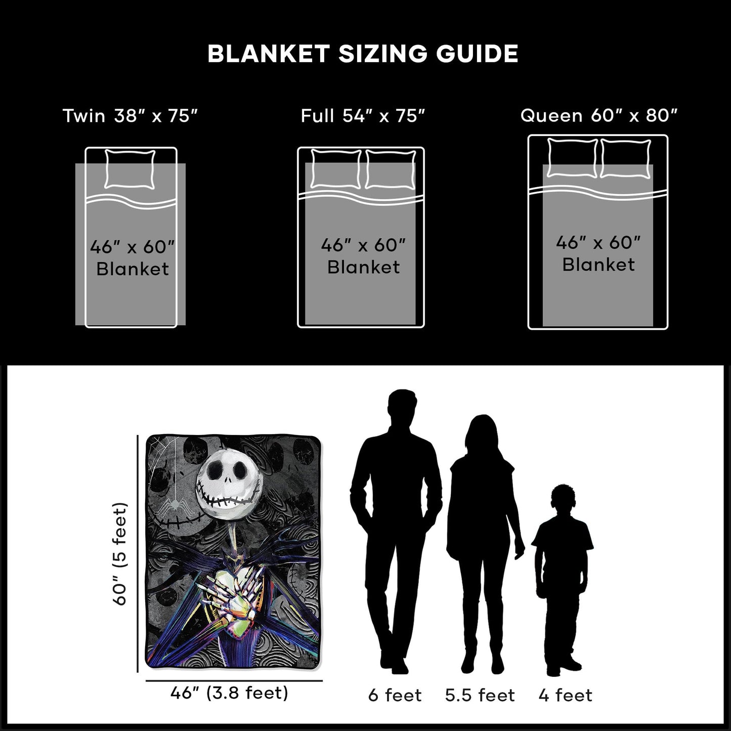 Northwest Nightmare Before Christmas Micro Raschel Throw Blanket, Ultra Soft Throw, 46 x 60 Inches, Dark Creep