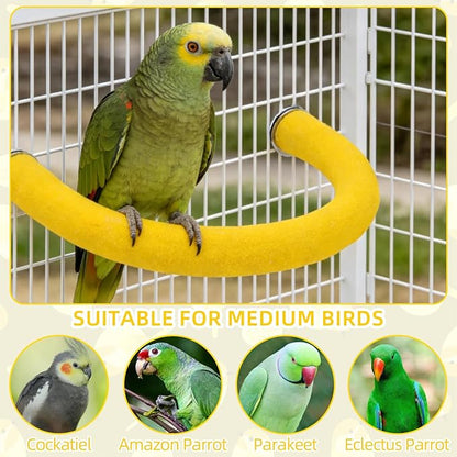 Rypet U Shape Parrot Perch Stand Toy for Paw Grinding Clean Stick Exercise, Rough-Surfaced Quartz Bird Perch Standing Cage Accessories for for Small Parakeets Cockatiels Conures Macaws (Yellow M)