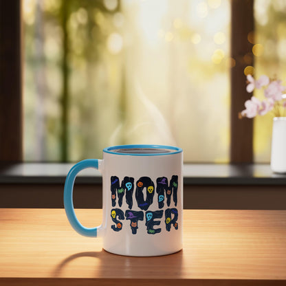 MOMSTER - Halloween, Scary Funny, For Women, Mom, Mother Ceramic Mug, Blue/White