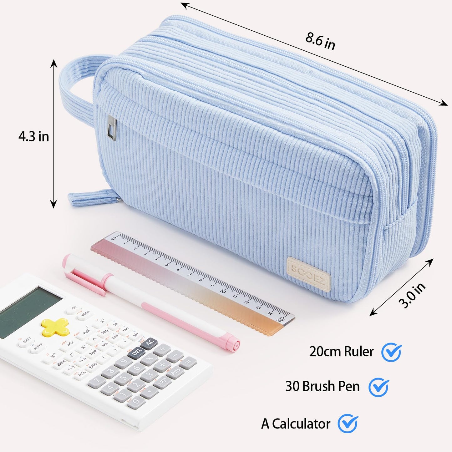 Sooez High Capacity Pencil Case, Soft Corduroy Pencil Pouch with 4 Compartments, Multiple Pockets, Large Pencil Bag with Sturdy Zipper, Cute Pencil Case Pouch Organizer for Student Teen Girls, Green
