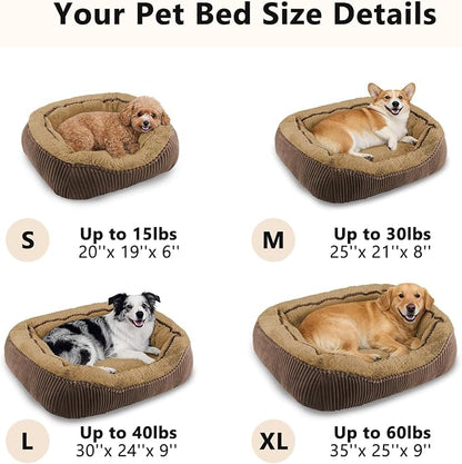 Medium Dog Beds for Medium Small Dogs Washable, Rectangle Dog Bed Medium Size Dog, Orthopedic Warming Soft Calming Sleeping Puppy Bed Durable Pet Bed with Anti-Slip Bottom(Brown,25"x21"x8")