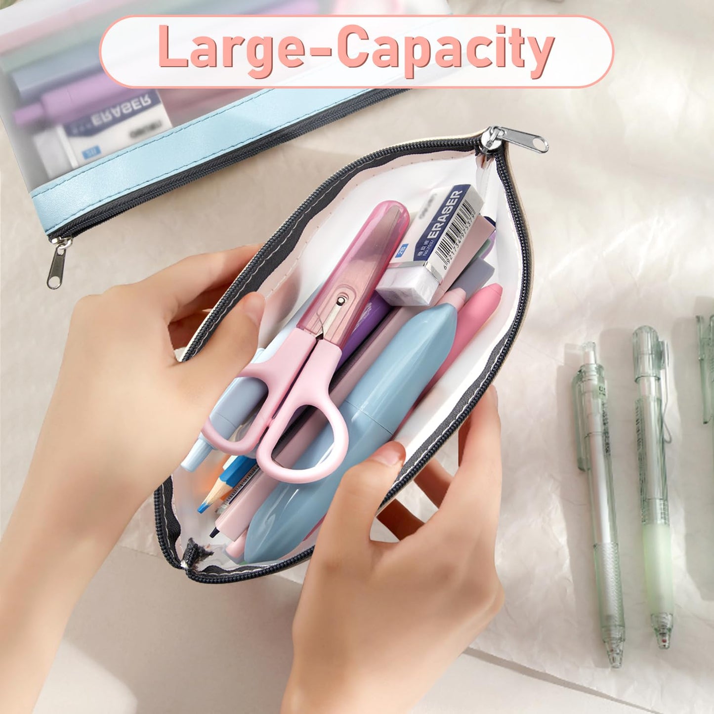 Timart Clear Pencil Pouch-3 Pack, Clear Pencil Case, Pen Holder with Zipper for Kids, Makeup Pouch, Kids Pencil Pouch for Office School Supplies Travel Accessories