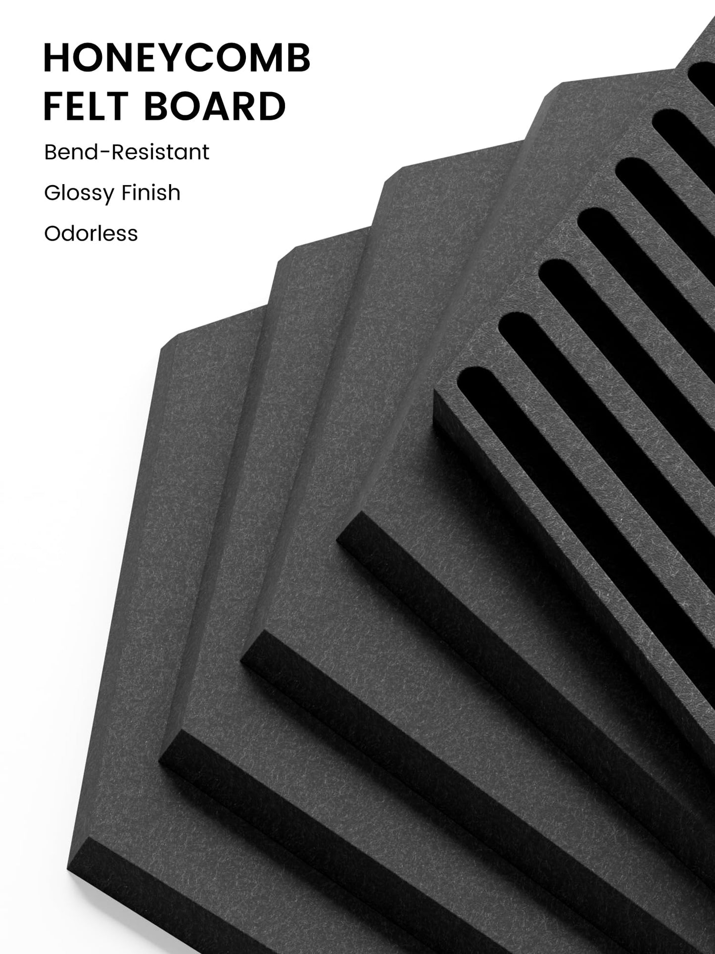 Fluxynara Hexagon Cork Board Alternative for Walls Decor-10-Pack Felt Bulletin Board Tiles,with 30 Pushpins,50 Adhesive Tabs for Office,Classrooms & Home Pin Board Felt Board-Black
