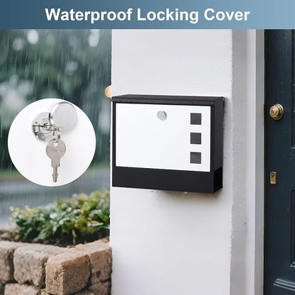 Locking Mailbox Wall Mounted Vertical– Jssmst mailboxes with Key Lock and Newspaper Compartment, Key Lock Drop Box Large Capacity, 14.3 x 3.8 x 11.8 Inch, White，SM-HPB911WN