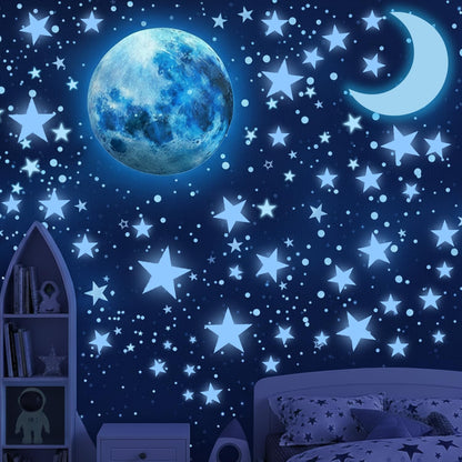 Glow in The Dark Stars for Ceiling - 1050 Pcs with Bonus Constellation E-Book & Moons | Glow in The Dark Stickers for Kids Room Decor Ceiling Stars (Blue) | LUMOSX