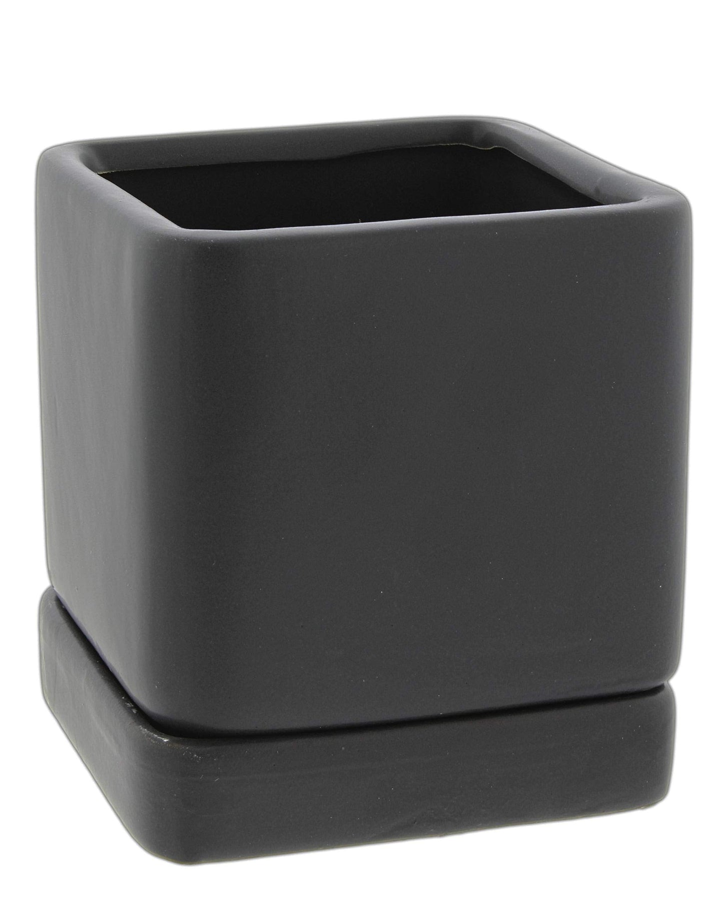 Lucky Winner Solid Cube Ceramic Planter Pot with Drain Hole- Unique Minimal Square Plant Pot for Indoor Outdoor Home Garden Decor (Black, 4")