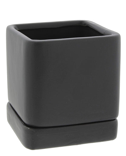 Lucky Winner Solid Cube Ceramic Planter Pot with Drain Hole- Unique Minimal Square Plant Pot for Indoor Outdoor Home Garden Decor (Black, 4")