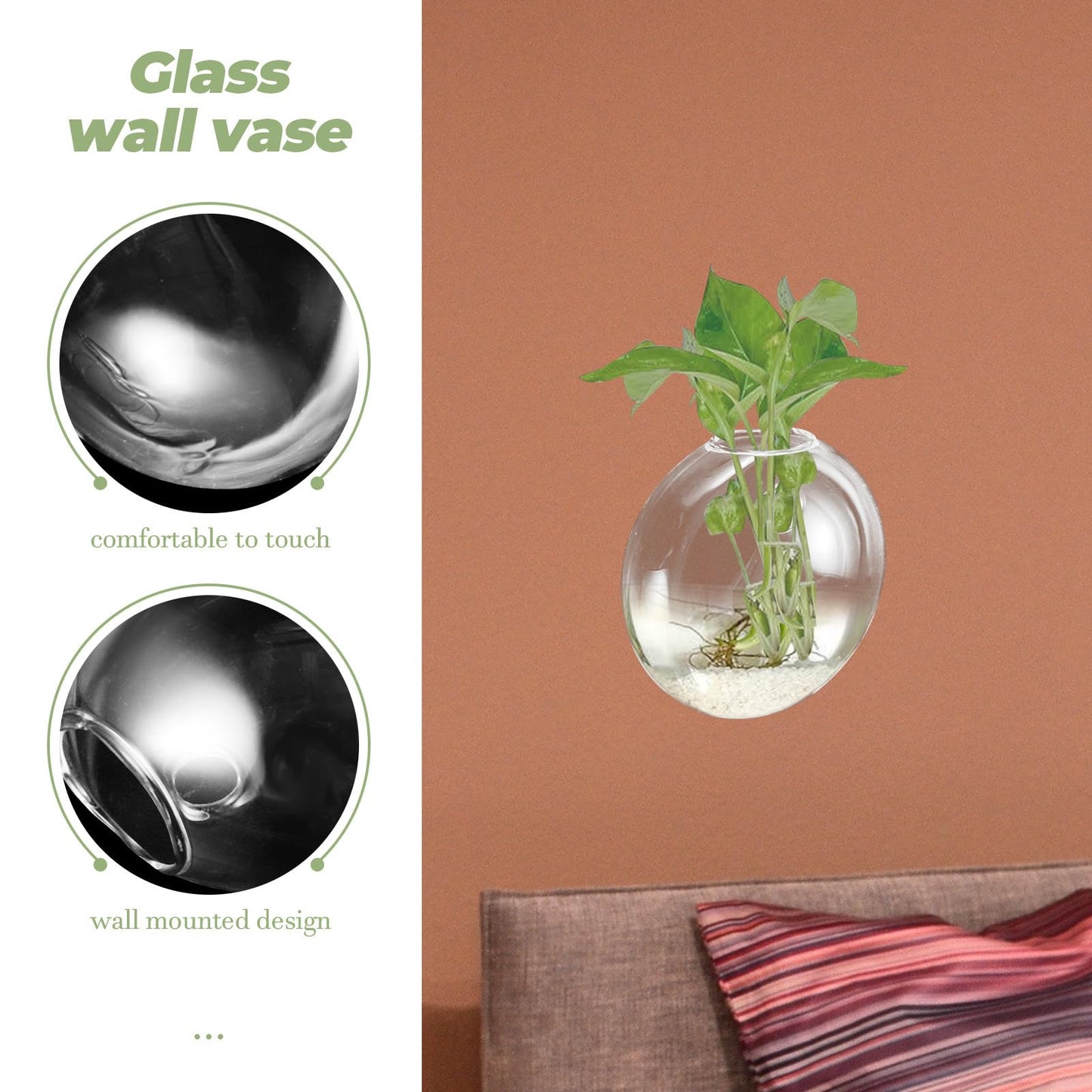 Abaodam Wall Hanging Hydroponic Glass Vase for Plants, Tall Glass Terrarium Planter, Decorative Home Wall-Mounted Flower Pot for Indoor Garden