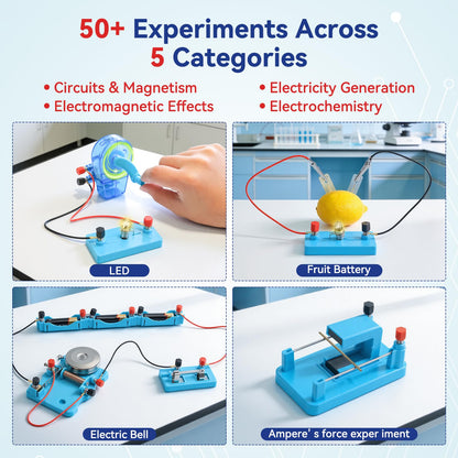 Ransanx 79 PCS Electricity and Magnetism Kit for Kids Age 8-16, STEM Science Magnet Experiment Kit with Magnetic Car, Hand Crank Generator, Physics Lab Circuit Board for Students Learning