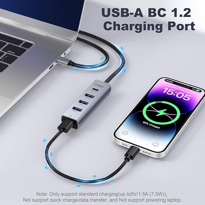 intpw USB C to USB A Hub 5 Ports Type C Hub USB 3.0 5Gbps Aluminum Adapter Multiport USB C Hub for Laptop, Mac, iPad, PC (0.82FT(5in1,BC))