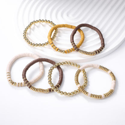 GOOJIDS Surfer Heishi Clay Bead Bracelets for Women Bohemian Stackable Gold Plated Beaded Stretch Bracelets Elastic Layering Friendship Bracelets Set Boho Jewelry