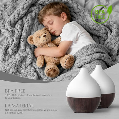 SALKING Essential Oil Diffuser (Set of 2 Dark), 100ml Small Ultrasonic Aromatherapy Diffuser for Essential Oils, Auto Shut-Off, Cool Mist Humidifier with Warm White Light, for Office Home