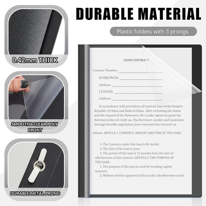 Teling 100 Pcs Plastic Report Covers with 3 Prong Fasteners 11.42 x 9.45 Inch Clear Front Report Covers Bulk Presentation Folders for School Document(Black)