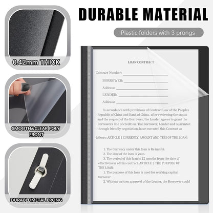 Teling 24 Pcs Clear Front Report Covers with 3 Prongs Presentation Folders Plastic Resume Portfolio Report Letter Size Presentation Binder for Paper Document School Office(Black)