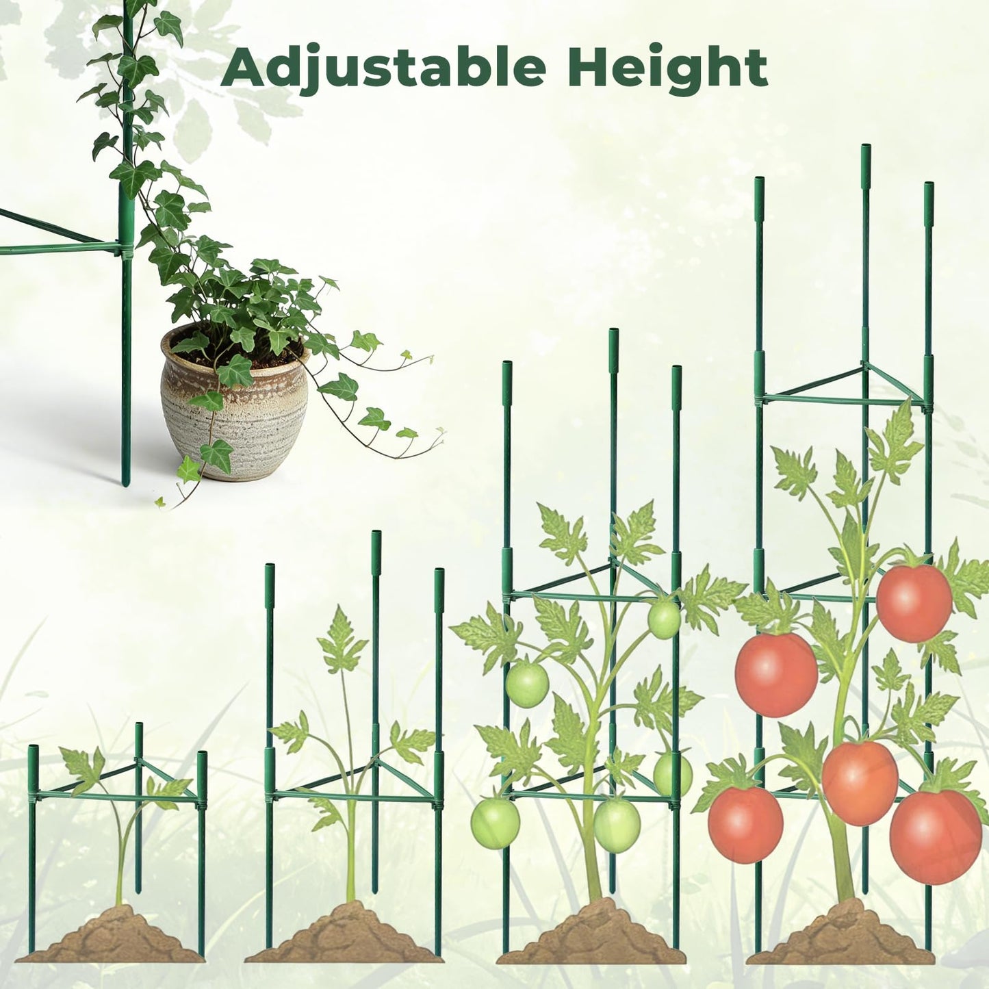 SDLDEER 8 Pack Tomato Cages for Garden, Up to 48in Adjustable Tomato Cage, Tomato Stakes Plant Cage for Garden Plant Support, Climbing Vegetables Plants Flowers