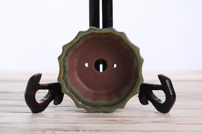 Willow Bonsai Ceramics Flower Design Bonsai Pot, 4.5inch Diameter, Plant Container, Succulant Pot, High Fired Ceramic Stoneware, Frost Proof, Handmade (Seaweed 2023)