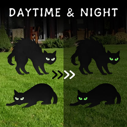 6 Pack Halloween Black Cat Yard Signs with Glowing Eye Stickers – Large Scary Cat Silhouette Decorations for Outdoor Lawn, Fence, Garden, Haunted House, Halloween Party Decor