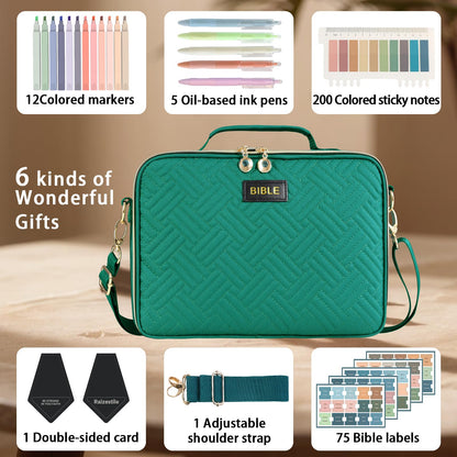 Bible Cover for Women Bible Case, Large Bible Bag, Bible Study Supplies Bible Journaling Kit Book Carrying Case with Bible Highlighters Tabs, Valentines Day Christian Gifts for Women（Pink) (Green)