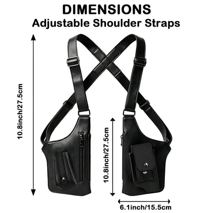Adjustable Underarm Strap,Premium Leather Shoulder Bag for Men, Double Shoulder Bag Fashion Underarm Holster Wallet Adjustable PU Leather Waterproof Anti-Theft Harness for Men Father Gifts (Black)