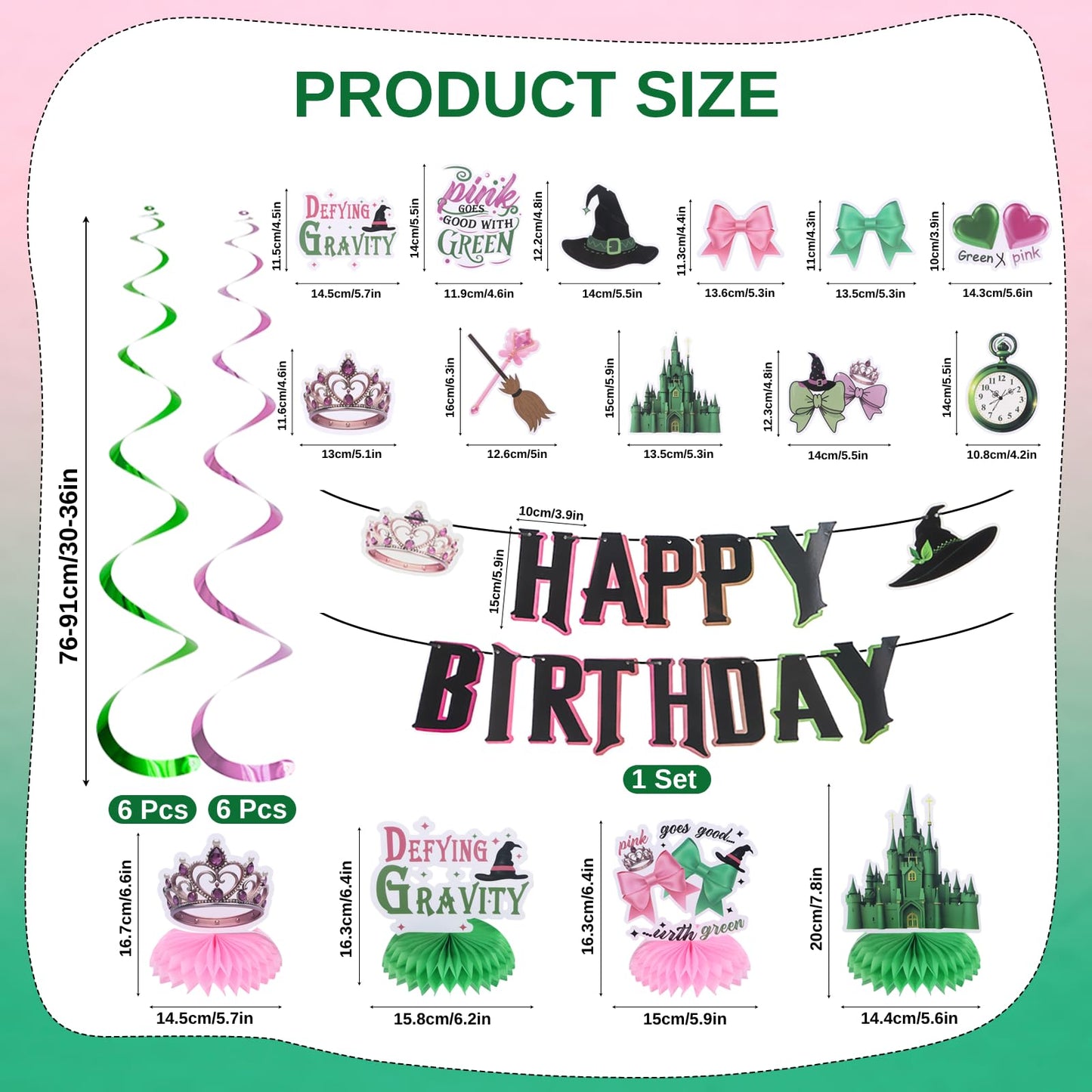 Witch Birthday Party Decorations Pink and Green Witch Decorations Movie Theme Happy Birthday Banner Honeycomb Table Centerpieces for Halloween Witch Movie Bday Party Decor