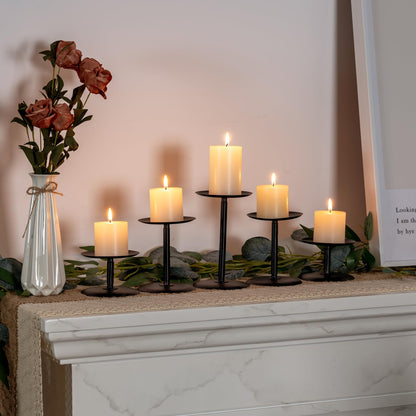 Homemory Christmas Metal Fall Candle Holders Stands for Pillar Candles Set of 5, Candleholder Sets for Table Centerpiece Fireplace (5, Black)