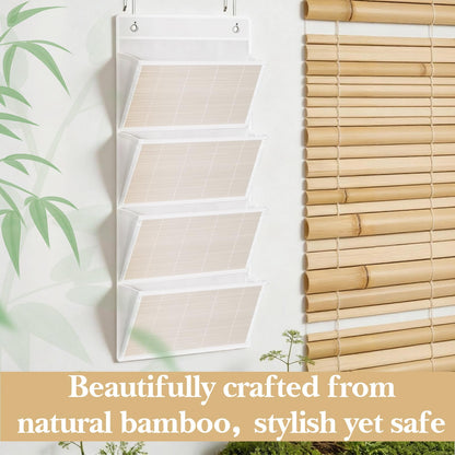 homyfort hanging wall file organizer, Over the door file folder organizer with 4 Large Bamboo Pockets, Suitable for Home, Office, Back to School Supplies Storage and Organization (White)