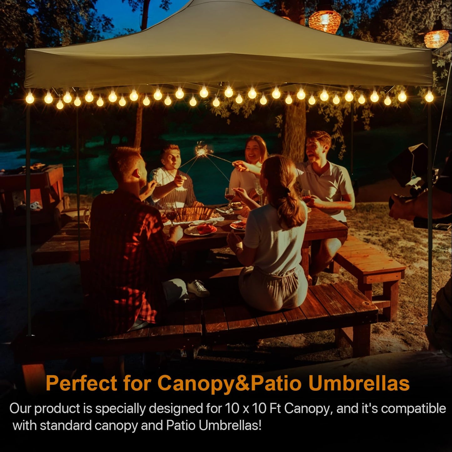 Eliteemo LED Canopy Lights for 10x10Ft Canopy, 40 Ft LED Canopy String Light, Outdoor Canopy Tent Lights with 80 LED Warm White Bulbs and 8 Modes, Waterproof, Super Bright to Display at Night Outdoors