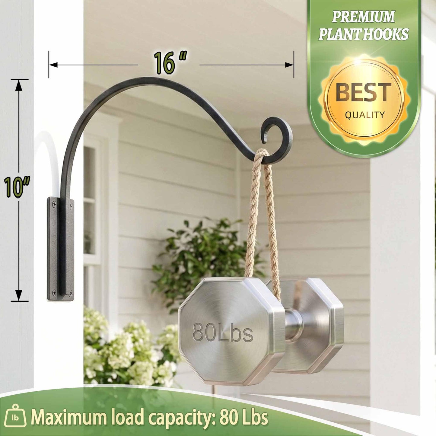 Lifyzoon Heavy Duty Plant Hanger Bracket (16"/Black), 80lbs Weight Capacity - Outdoor Hand-Forged Hanging Plant Bracket Durable and Stable Bird Feeder Hanger