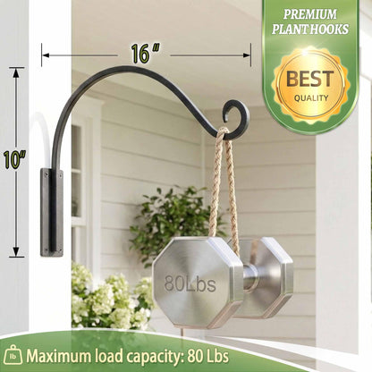 Lifyzoon Heavy Duty Plant Hanger Bracket (16"/Black), 80lbs Weight Capacity - Outdoor Hand-Forged Hanging Plant Bracket Durable and Stable Bird Feeder Hanger