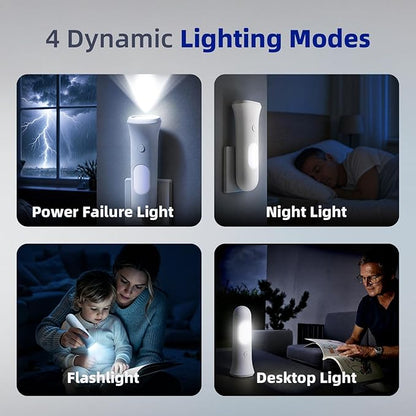 ROSSEX 4 in 1 Emergency Power Failure Lights for Home, 9 Pcs Rechargeable LED Flashlight, Automatic Turn-On Power Outage Light Plug in Wall for Snow Storm Weatheready, White