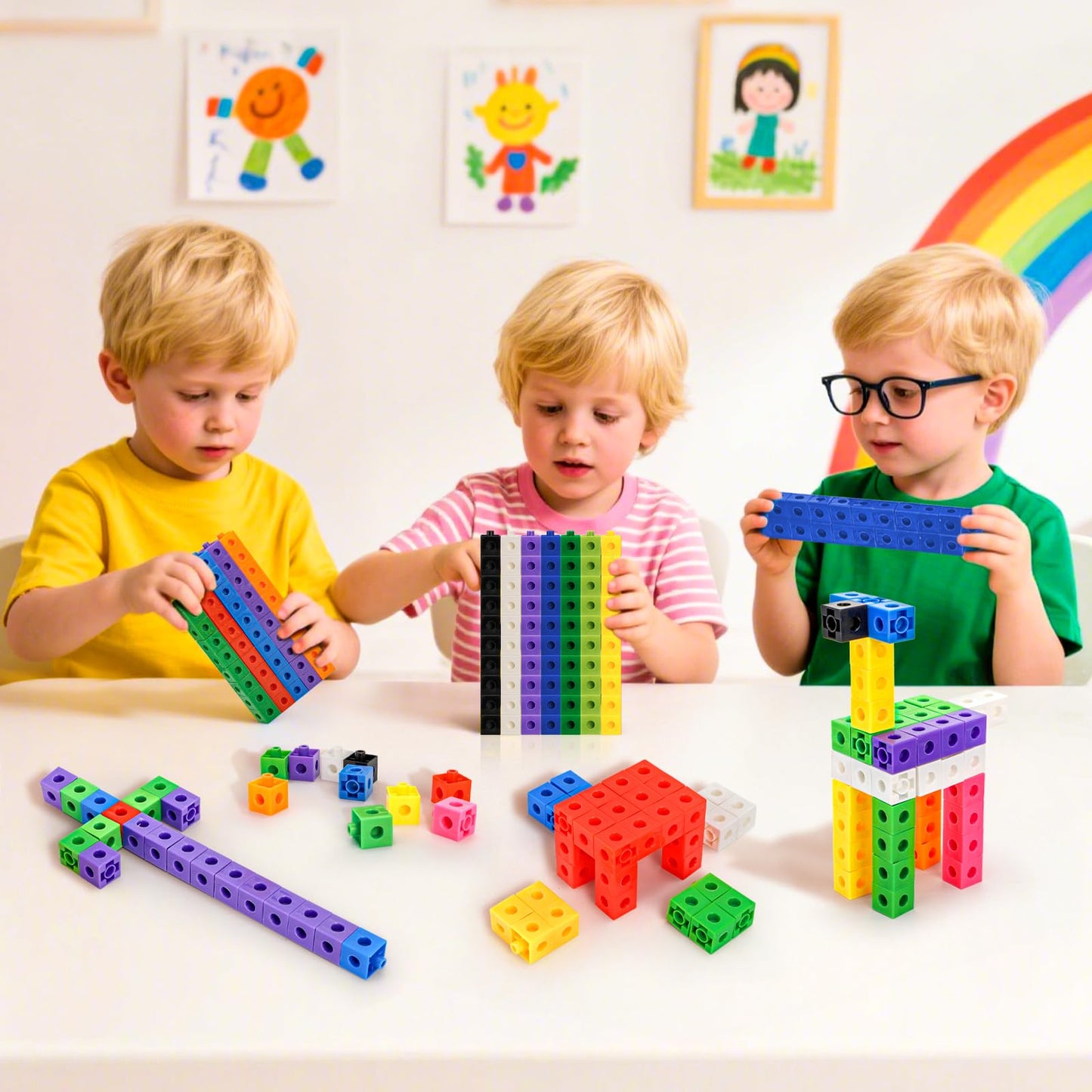 ZEAYEA 300 Pcs Linking Cubes with Storage Box, Counting Blocks for Math Learning and Fun Activities, Math Manipulatives Educational Supplies for Spatial Intelligence, Counting, Creativity