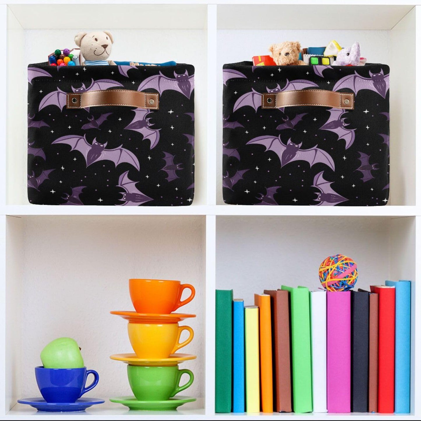 ALAZA Halloween Star Bat Black Foldable Storage Box Storage Basket Organizer Bins with Handles for Shelf Closet Living Room Bedroom Home Office 1 Pack