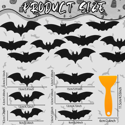 Chiisong 24 Pcs Non Slip Black Bat Bathtub Stickers for Kids Halloween Horror Bath Treads Adhesive Anti Slip Shower Decal Threads with Scraper for Kid Toddler Bath Tub and Shower Floor Bathroom Decor