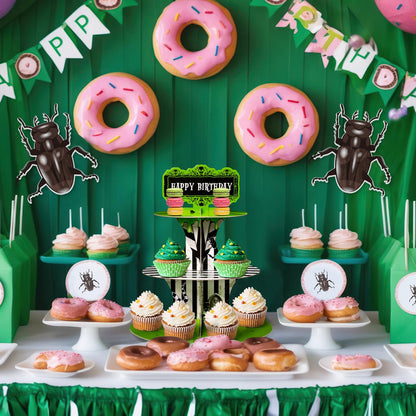BHronony Beetle Cupcake Stand Decorations - 3 Tier Horror Movie Halloween Party Cake Toppers Tiered Stand, Horrible Theme Paper Cupcake Tower Cactus Dessert Holder for Birthday Bar Supplies (2PCS)
