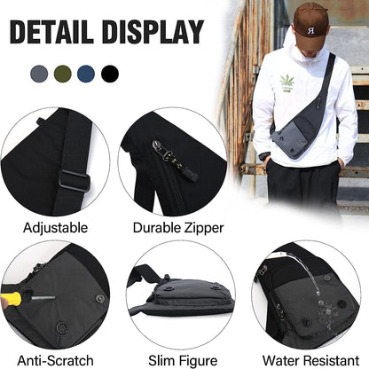 Peicees Small Sling Bag For Men Waterproof Crossbody Bag Man Purse Slim Chest Backpack Shoulder Bag For Travel Hiking