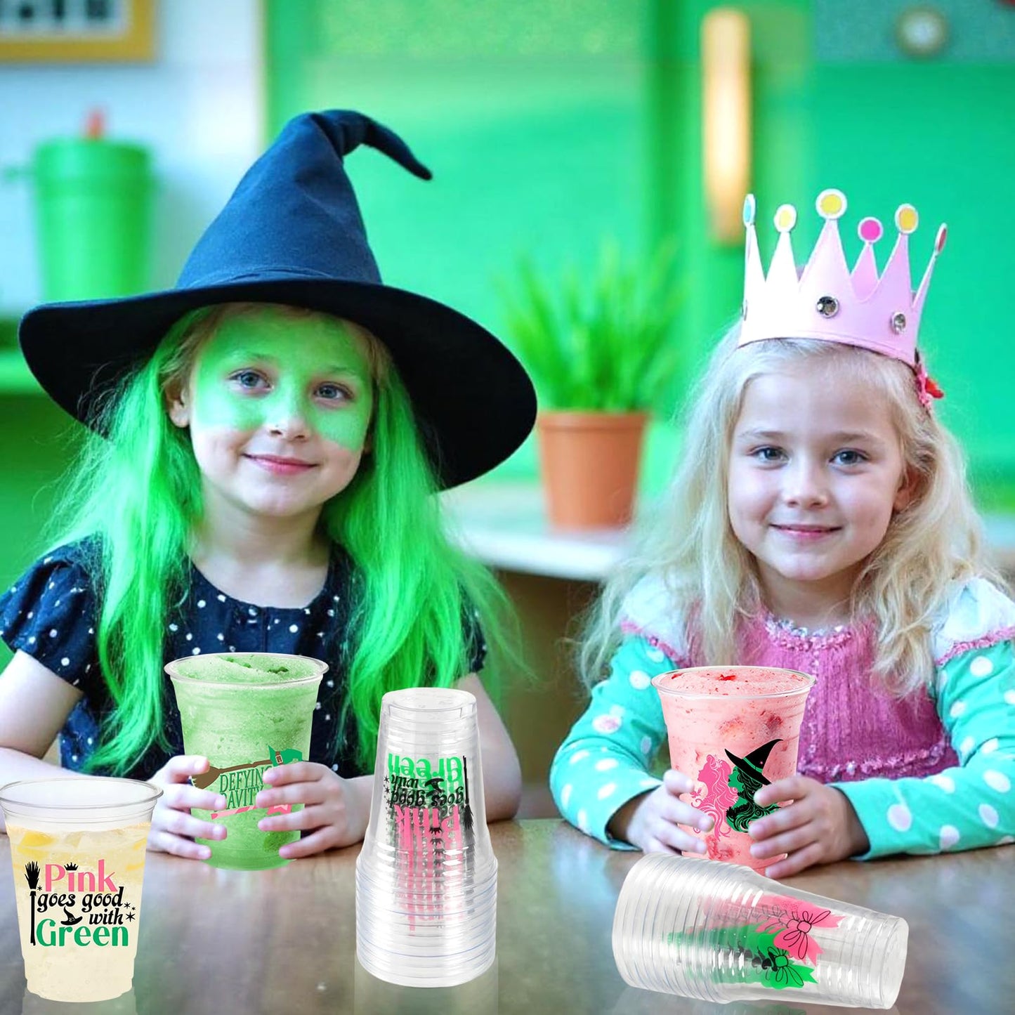 Witch Theme Party Decoration Plastic Cups, 50pcs 12 Oz Plastic Clear Disposable Drinking Cups for Witch Movie Birthday Wedding Summer Tropical Shower Party Supplies Favors Women Men Snack Cup Bulk