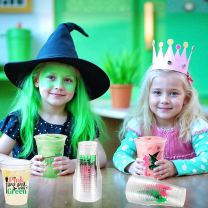 Witch Theme Party Decoration Plastic Cups, 50pcs 12 Oz Plastic Clear Disposable Drinking Cups for Witch Movie Birthday Wedding Summer Tropical Shower Party Supplies Favors Women Men Snack Cup Bulk
