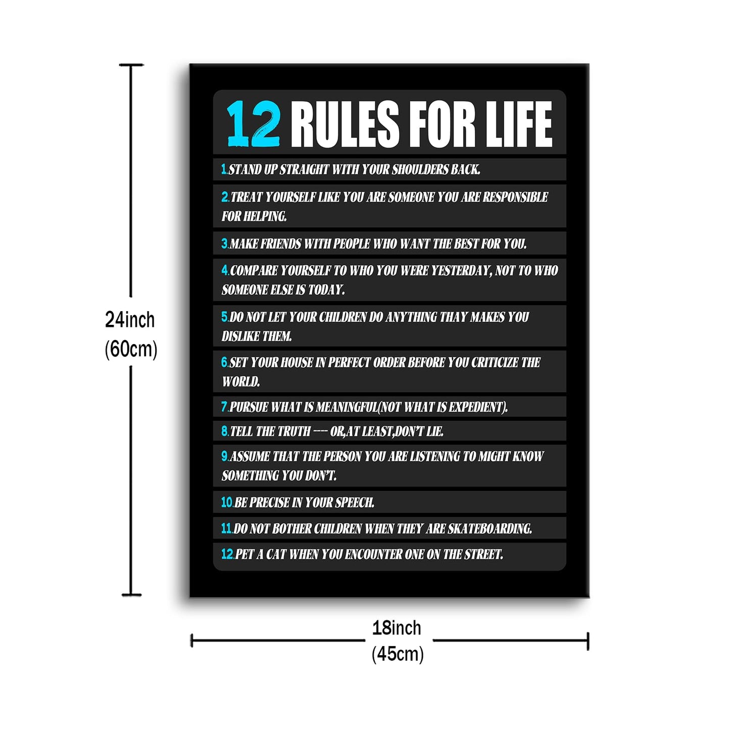 Motivational Canvas Wall Art 12 Rules for Life Inspirational Poster Print Positive Quotes Pictures Painting Artwork for Home Office Bedroom Living Room Wall Decor Ready to Hang [18''Wx24''H]