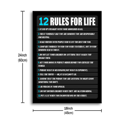 Motivational Canvas Wall Art 12 Rules for Life Inspirational Poster Print Positive Quotes Pictures Painting Artwork for Home Office Bedroom Living Room Wall Decor Ready to Hang [18''Wx24''H]