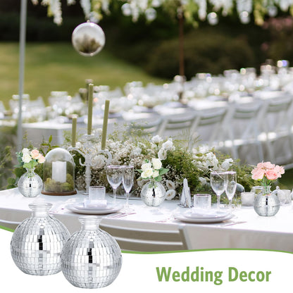 Layhit 12 Pcs Disco Ball Vase for Flower and Plant 4 Inch Small Glass Vase Silver Mirror Mini Disco Ball Planter for Indoor Outdoor Wedding Birthday Home Bedroom Kitchen Office Decoration