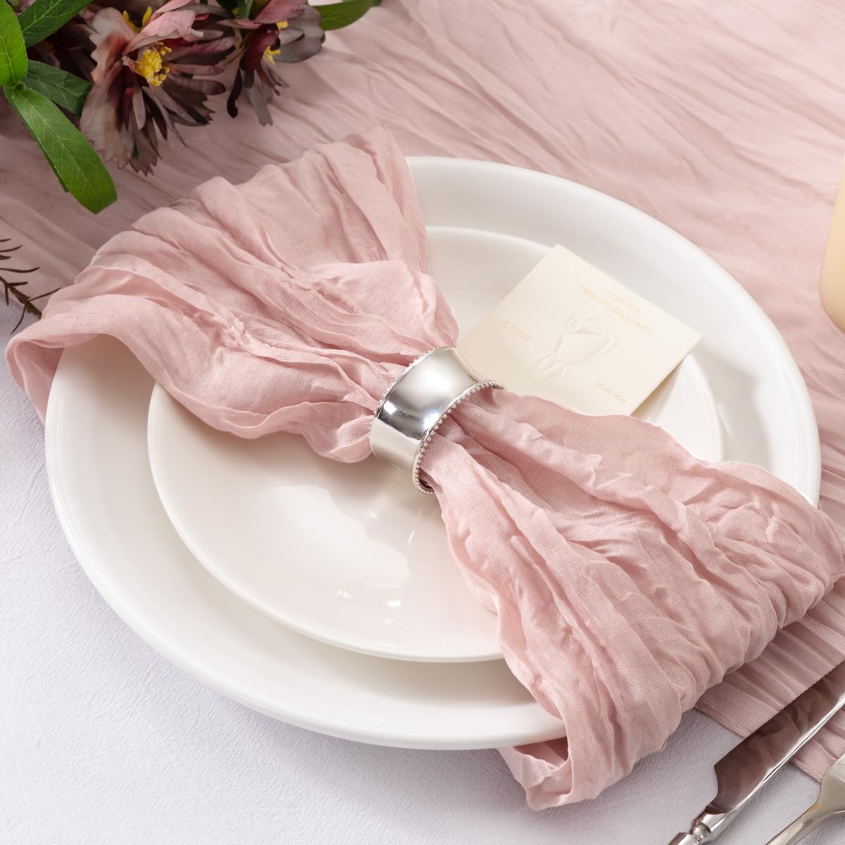 Jimtx 50 Pack Dusty Pink Cheesecloth Napkins Cloth Washable Pink Cotton Napkins Set of 50 Bulk 21x21 Inches for Wedding Baby Bridal Shower Birthday Dinner Party Table Decor