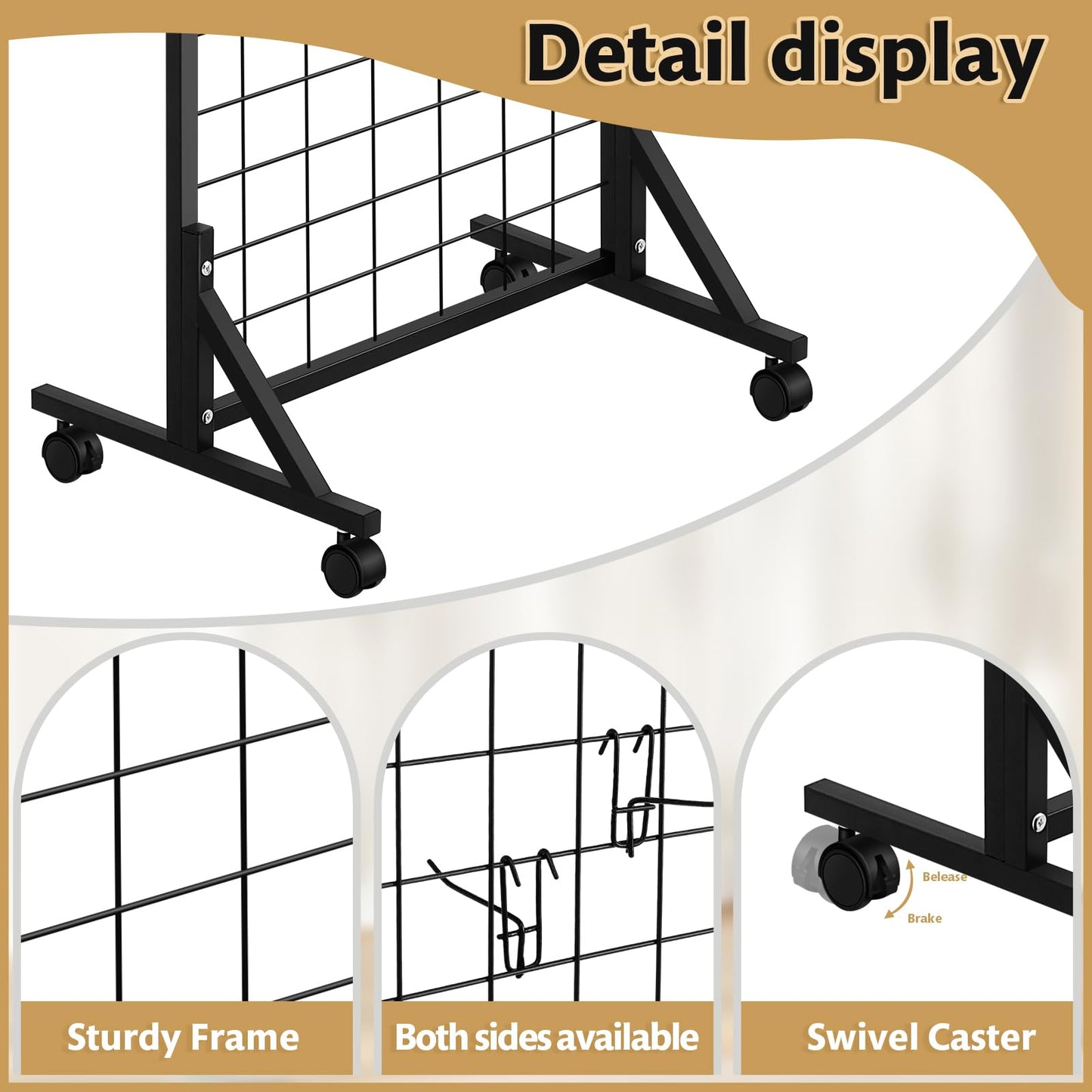 Blulu 4 Pcs Standing Grid Panels Tower, 2' x 6' T Base Grid Wall Display Racks Freestanding Vendor Events Display Racks Kit for Home Retail Trade Show Arts Craft Fair (Black)