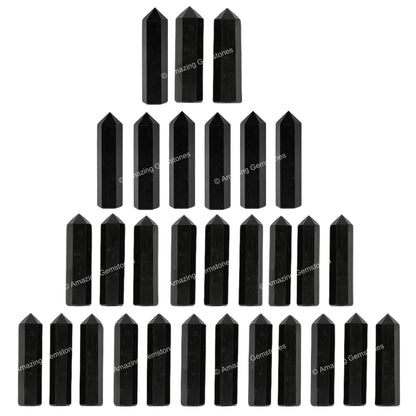 Amazing Gemstone Black Tourmaline Crystal Points Bulk Healing Crystals and Stones - Pack of 3 Single Terminated Healing Wand Point Bulk Crystals for Crafts, Crystal Grid, DIY Work - Premium Crystals