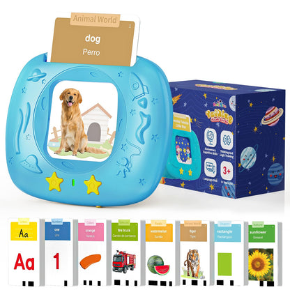 HOMESTEC Toddlers Bilingual Spanish & English Talking Flash Cards with 288 Sight Words, Speech Therapy Toys for 3 4 5 6 Years Old Boys and Girls, Learning Educational Kids Gifts (Blue)