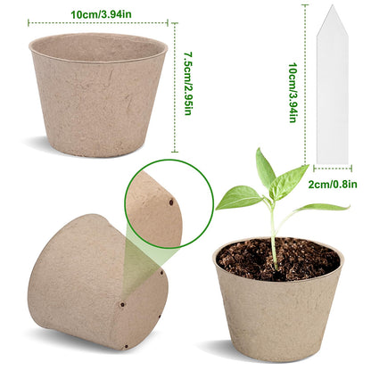 ARGCONNER Peat Pots, 60 Pack Plant Starter Round Nursery Pot with Drainage Holes, Garden Germination Seedling Pots with 30 Plant Labels (4 Inch)