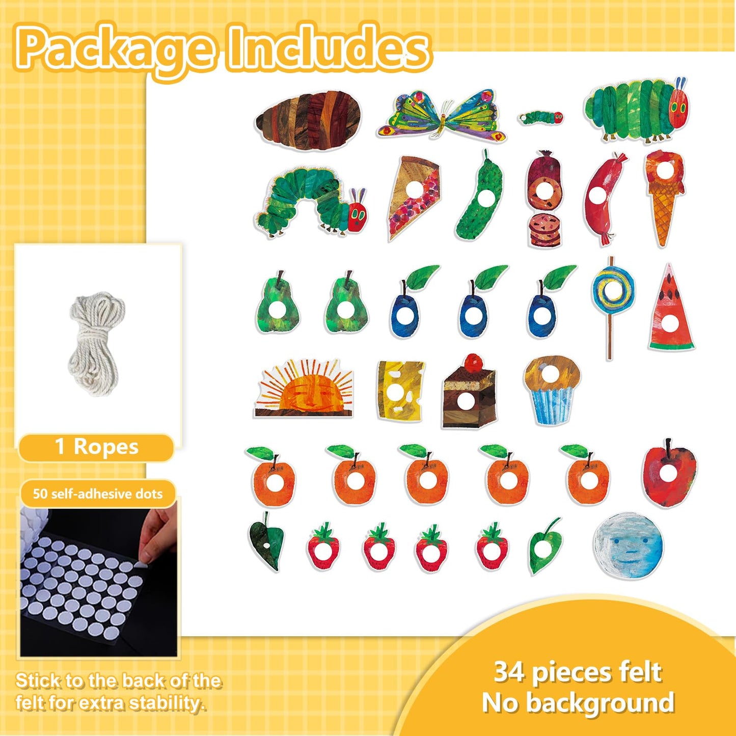 Ai fsem The Very Hungry Caterpillar Felt Story Board Pieces Fine Motor Activities Felt Board for Classroom Felt Board for Wall (with Rope)