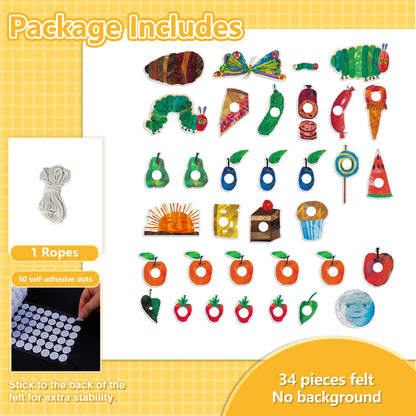 Ai fsem The Very Hungry Caterpillar Felt Story Board Pieces Fine Motor Activities Felt Board for Classroom Felt Board for Wall (with Rope)